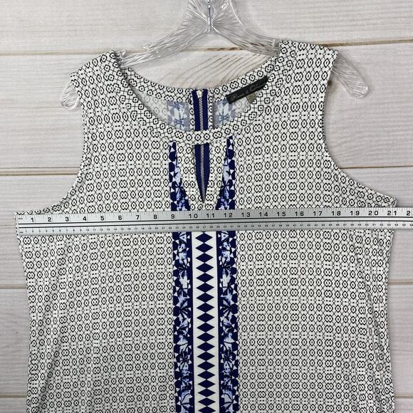 Anthropologie Rose & Olive Top Womans XL White Blue Zip Up Sleeveless Boho - Picture 6 of 12